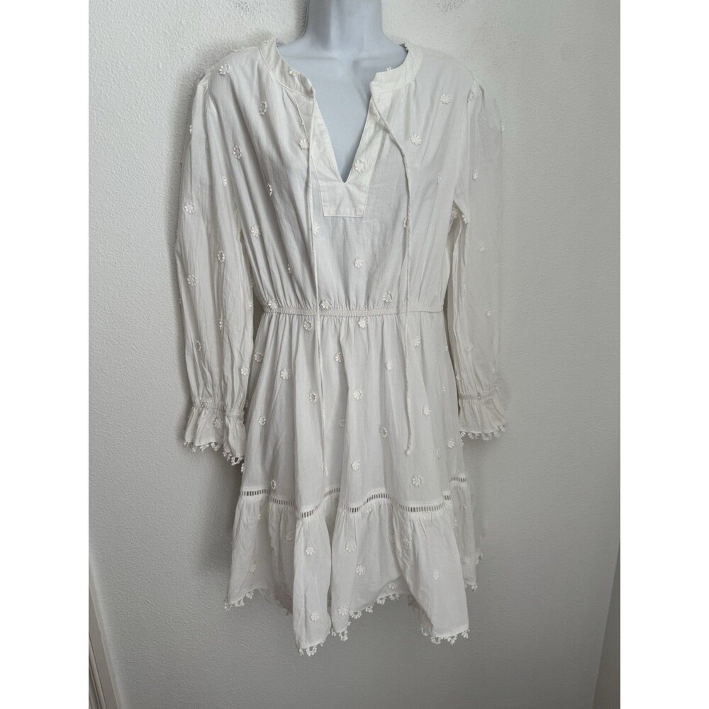 BlueB. Collection Women’s Dress L White Peasant Boho Long Sleeve Floral Daisies
